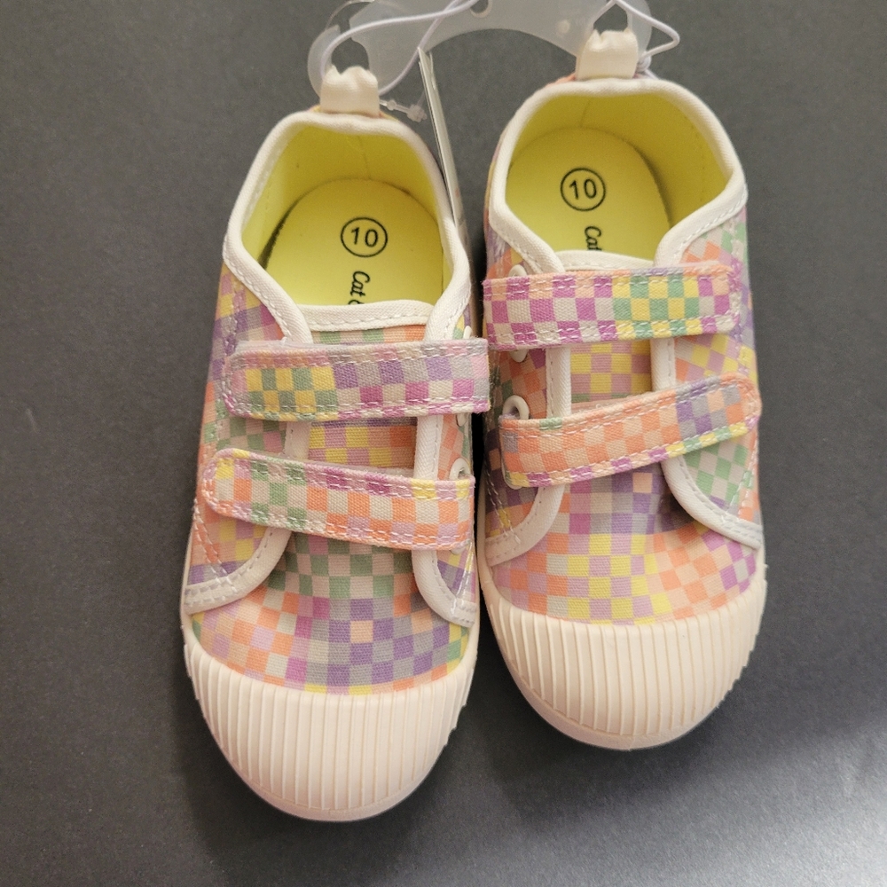 Cat and Jack Checkered Girl’s Sneakers Multicolor 10 New